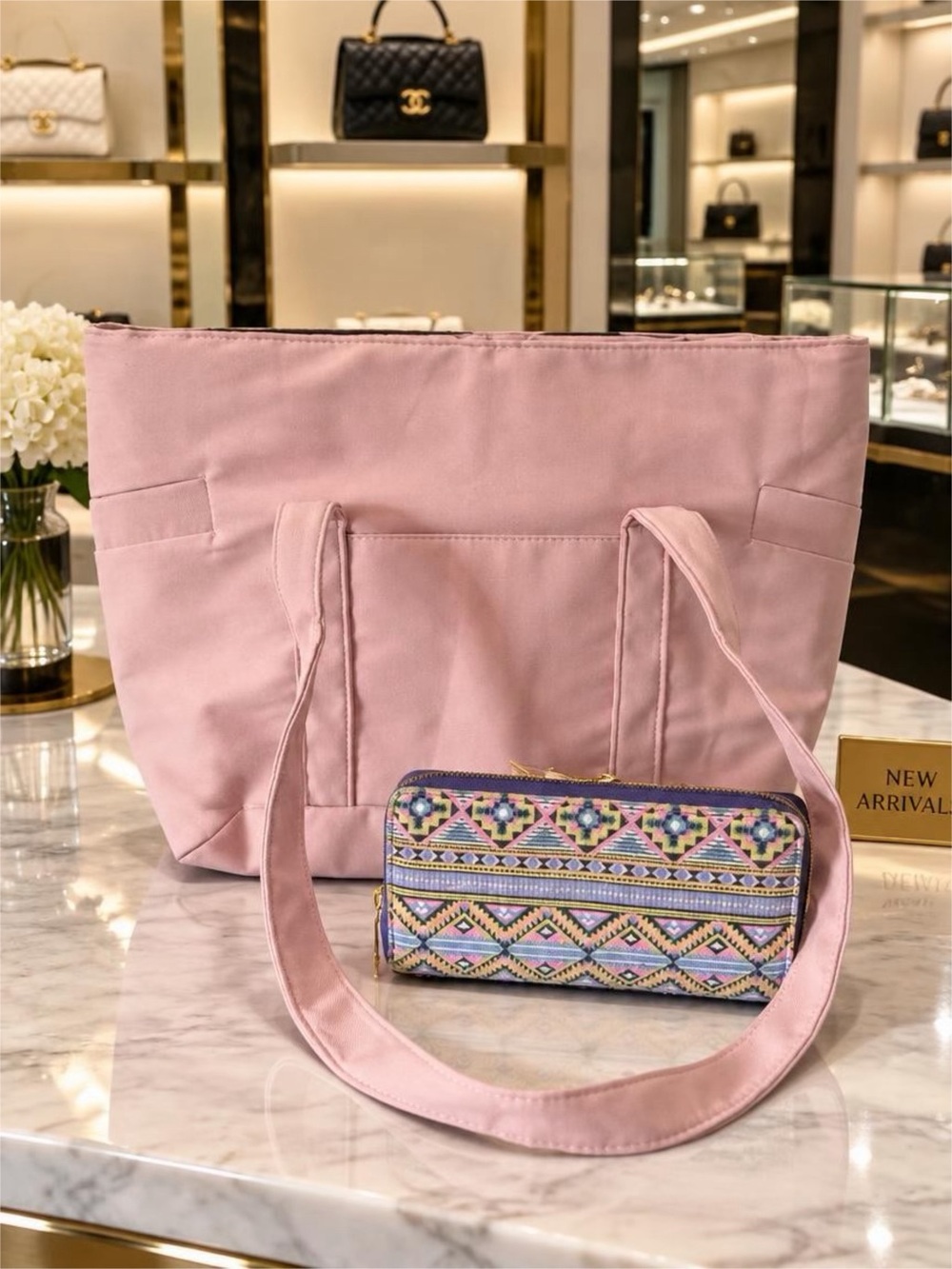 Chic Pink Tote Bag and Wallet Combo